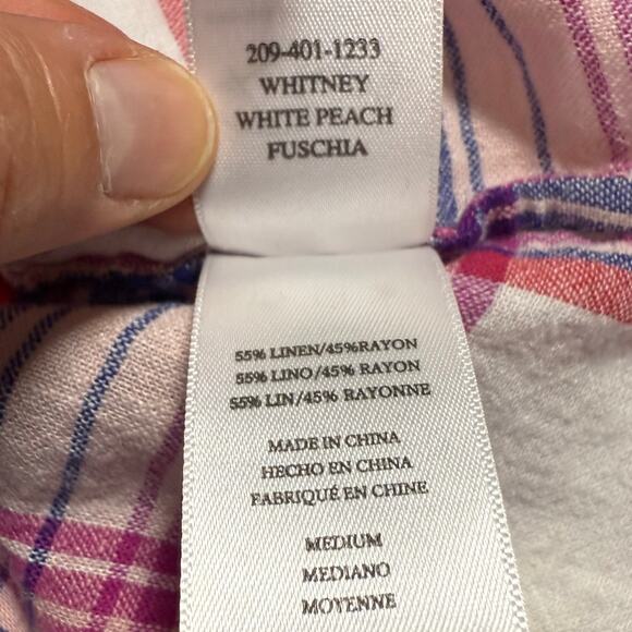 Rails Whitney Plaid Linen Rayon Button Down Shirt Women’s M Pink Fuchsia Summer - Picture 5 of 9